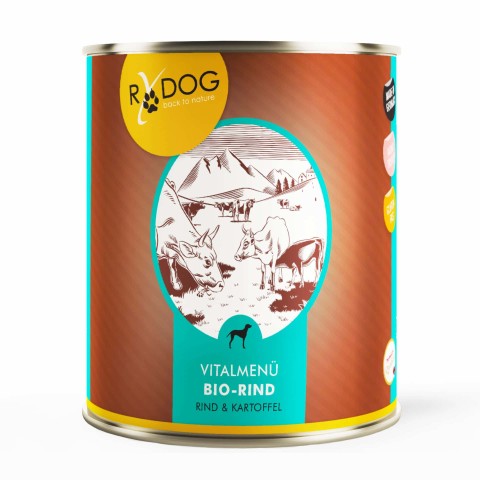 Hund Hundefutter Nassfutter RyDog Vitalmenü Bio-Rind 800g 6 Stück -1- Anifit
